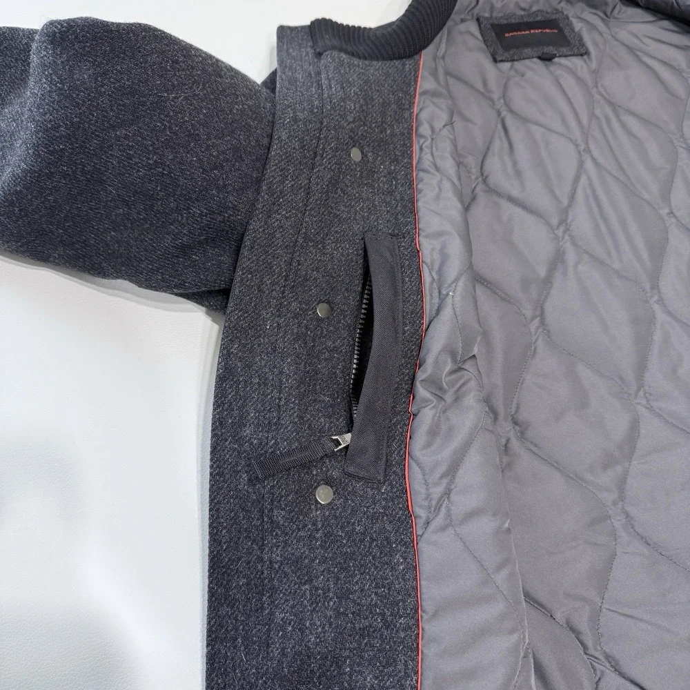 Vintage Banana Republic Wool Blend Coat Mens L Deep Charcoal Gray Black Zip Snap